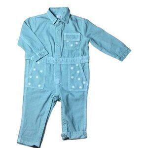 Gymboree  Girl's Green (Dyed) Jumpsuit, Size 16-24M, Embroidered daisy details o